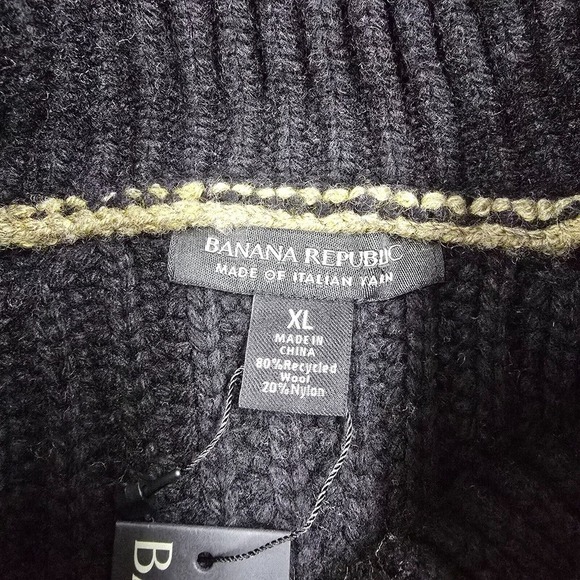 Banana Republic Sweater Mens XL Black Arran Fair Isle Wool Blend Chunky - Picture 5 of 12